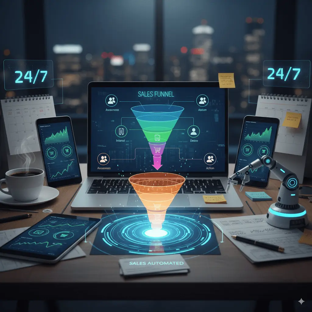 Zautomatyzowany lejek sprzedażowy na stronie internetowej, który pracuje 24/7, pozyskując klientów dla firmy