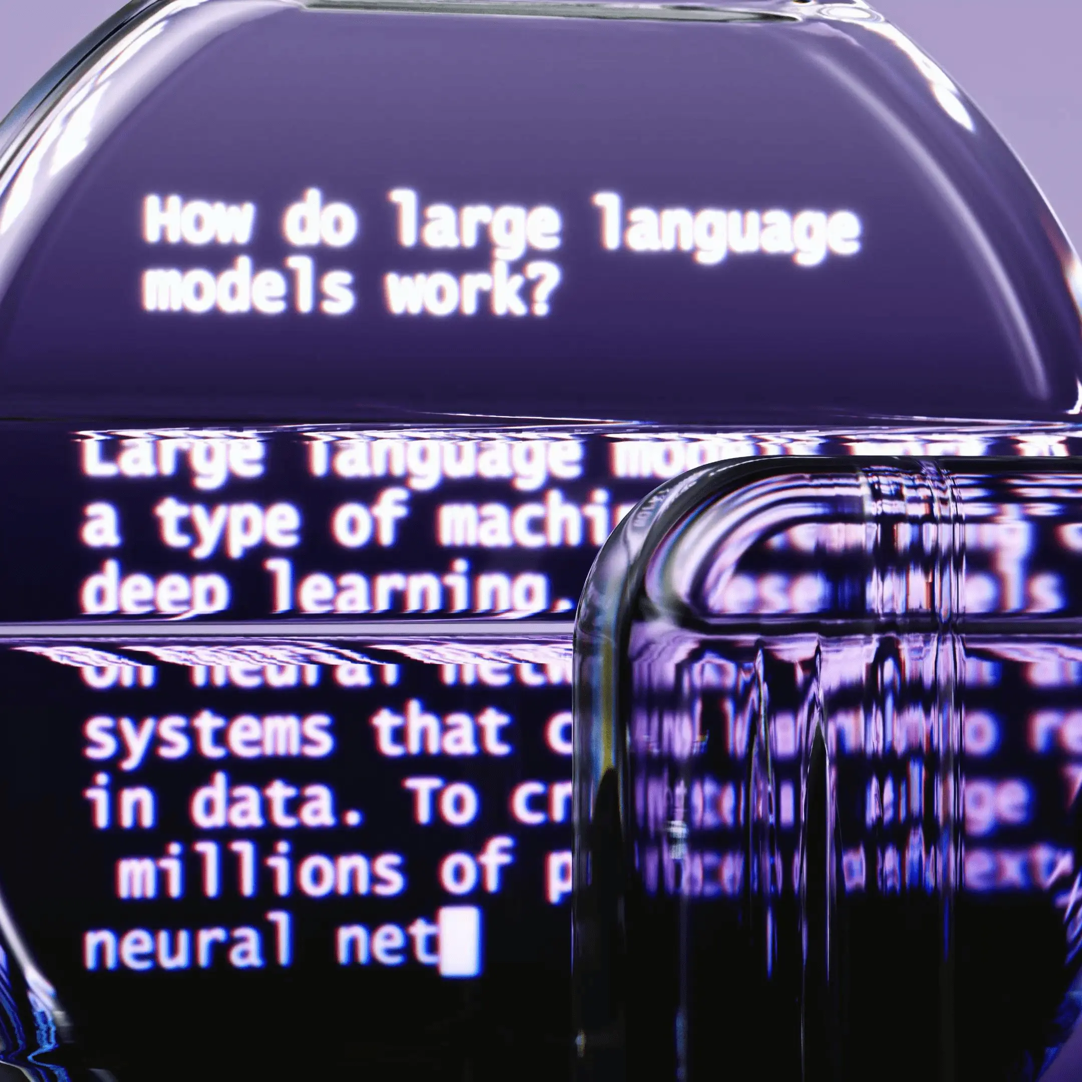 Abstrakcyjna grafika pokazująca, jak działają duże modele językowe wykorzystywane przez ChatGPT do tworzenia tekstów.